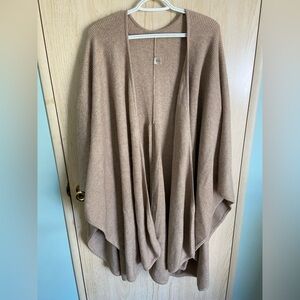100% Cashmere Neutral Tan Camel Wrap Poncho Shawl